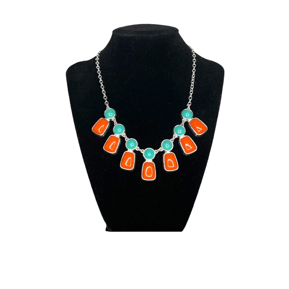 Faux Turquoise & Geometrical Coral Cabochons Laid in Silver.